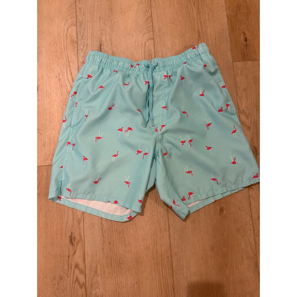 Old Navy Swim Trunks Mens Medium Blue Flamingo Excellent 6.5 Inseam Pocket